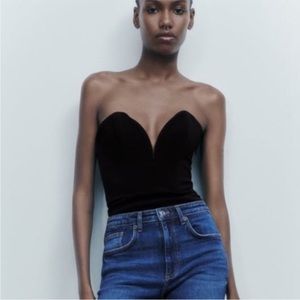 ZARA BLACK BUSTIER CORSET STRAPLESS BODYSUIT WOMENS XSMALL NWOT